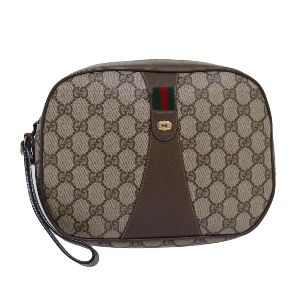 GUCCI GG Supreme Web Sherry Line Clutch Bag PVC Beige Red 89 01 034 yk12747