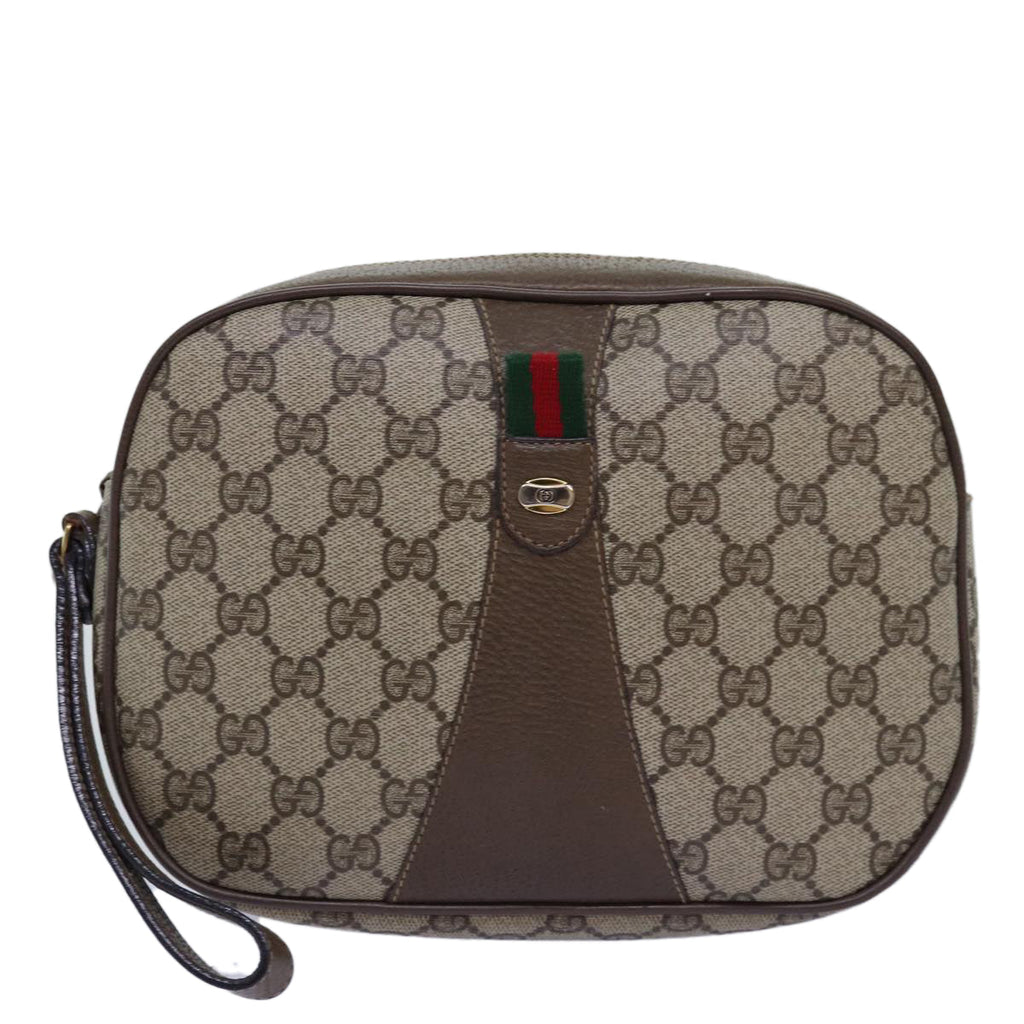 GUCCI GG Supreme Web Sherry Line Clutch Bag PVC Beige Red 89 01 034 yk12747