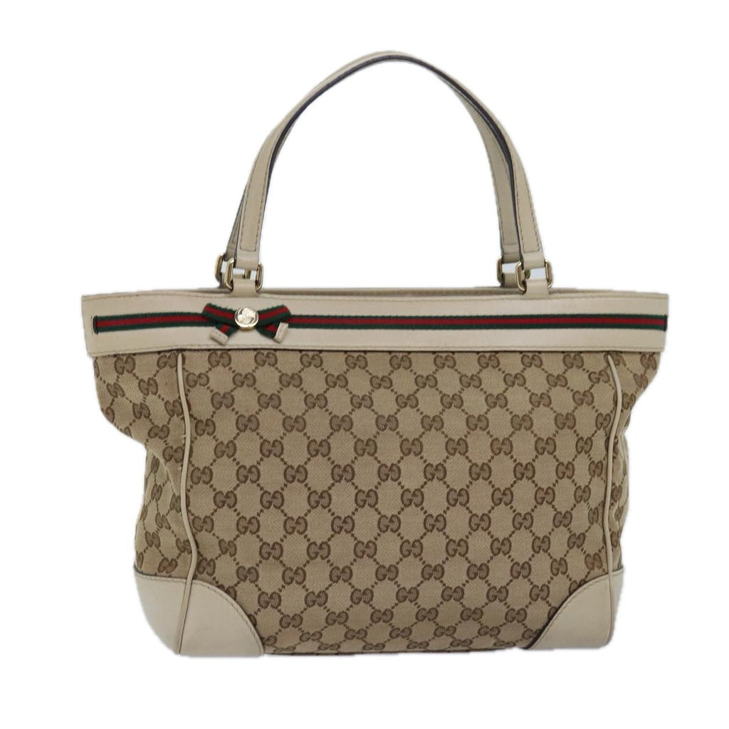 GUCCI GG Canvas Web Sherry Line Tote Bag Beige Red Green 257061 yk12775