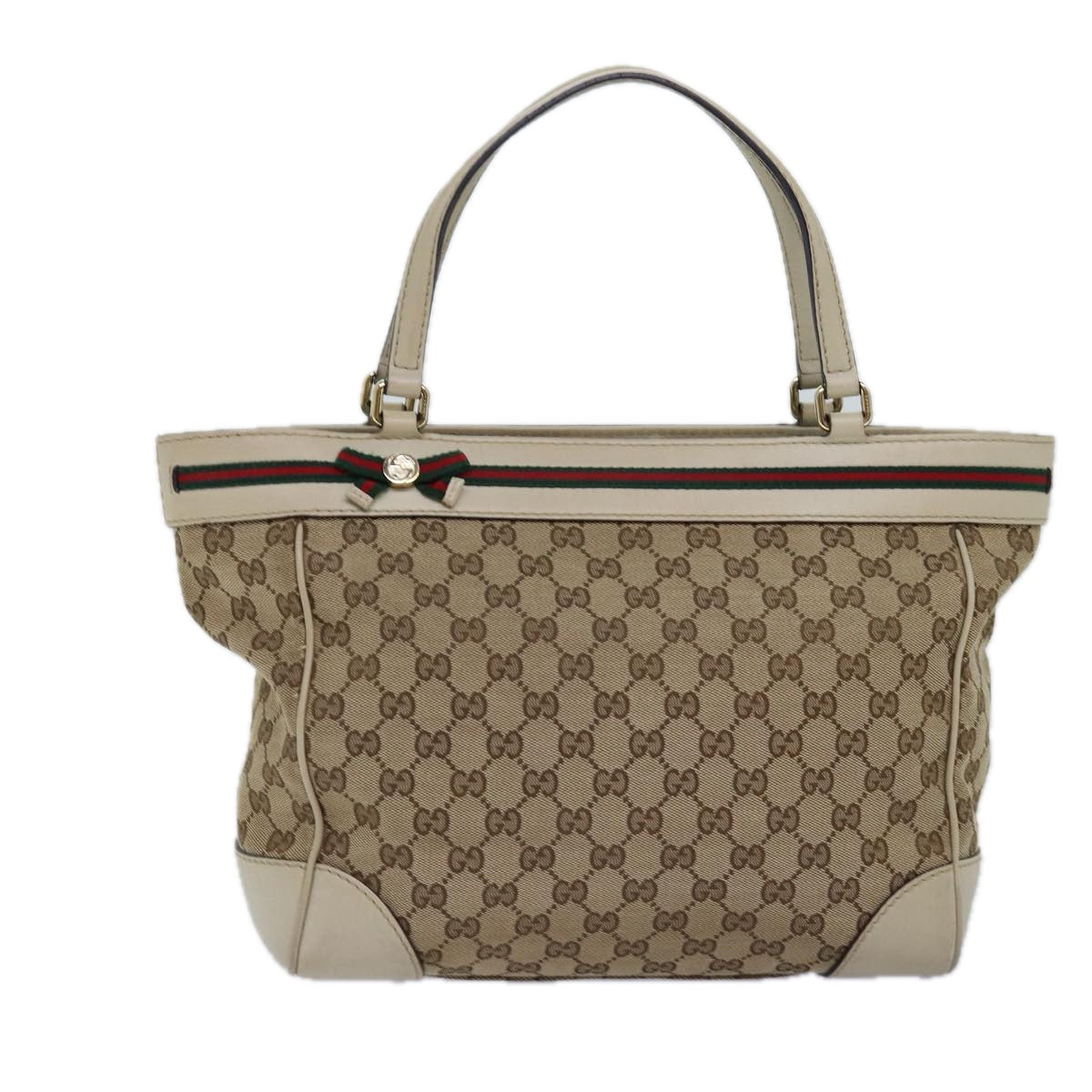 GUCCI GG Canvas Web Sherry Line Tote Bag Beige Red Green 257061 yk12775