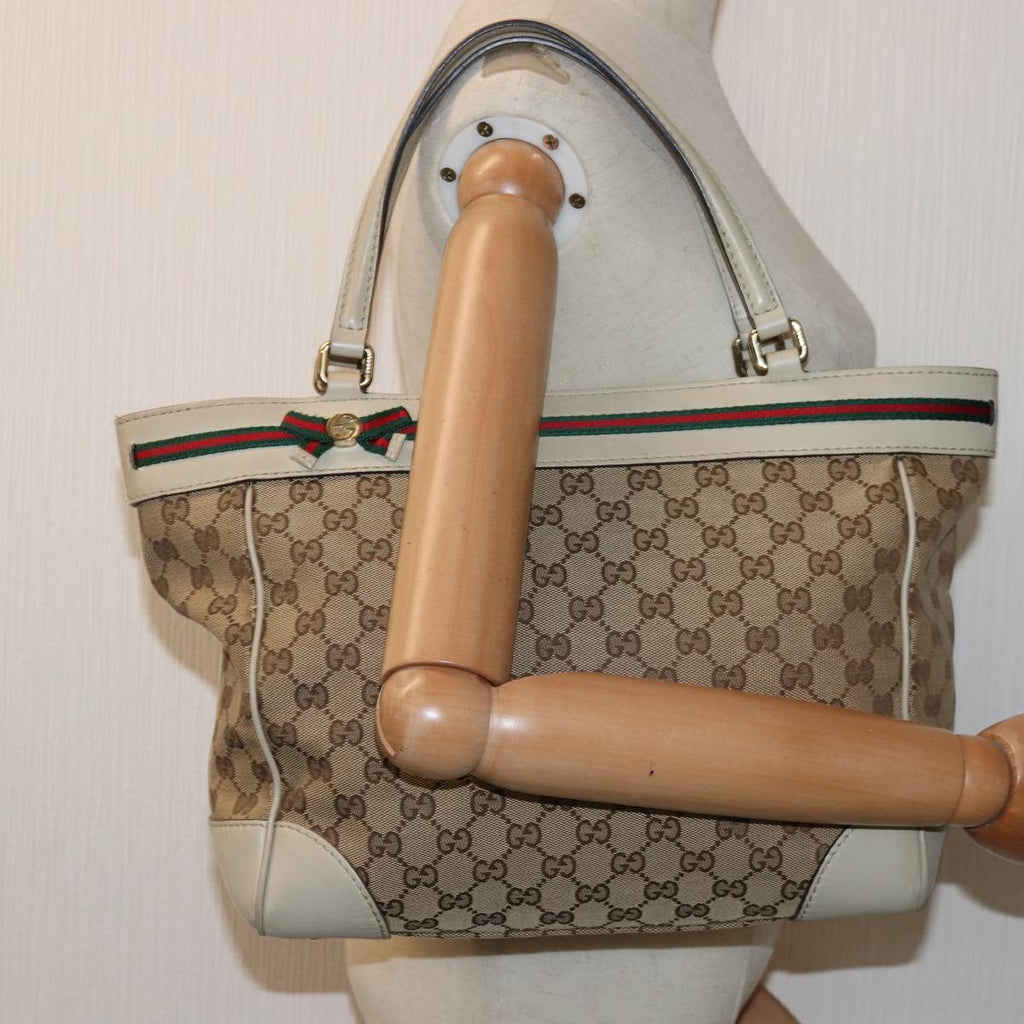 GUCCI GG Canvas Web Sherry Line Tote Bag Beige Red Green 257061 yk12775