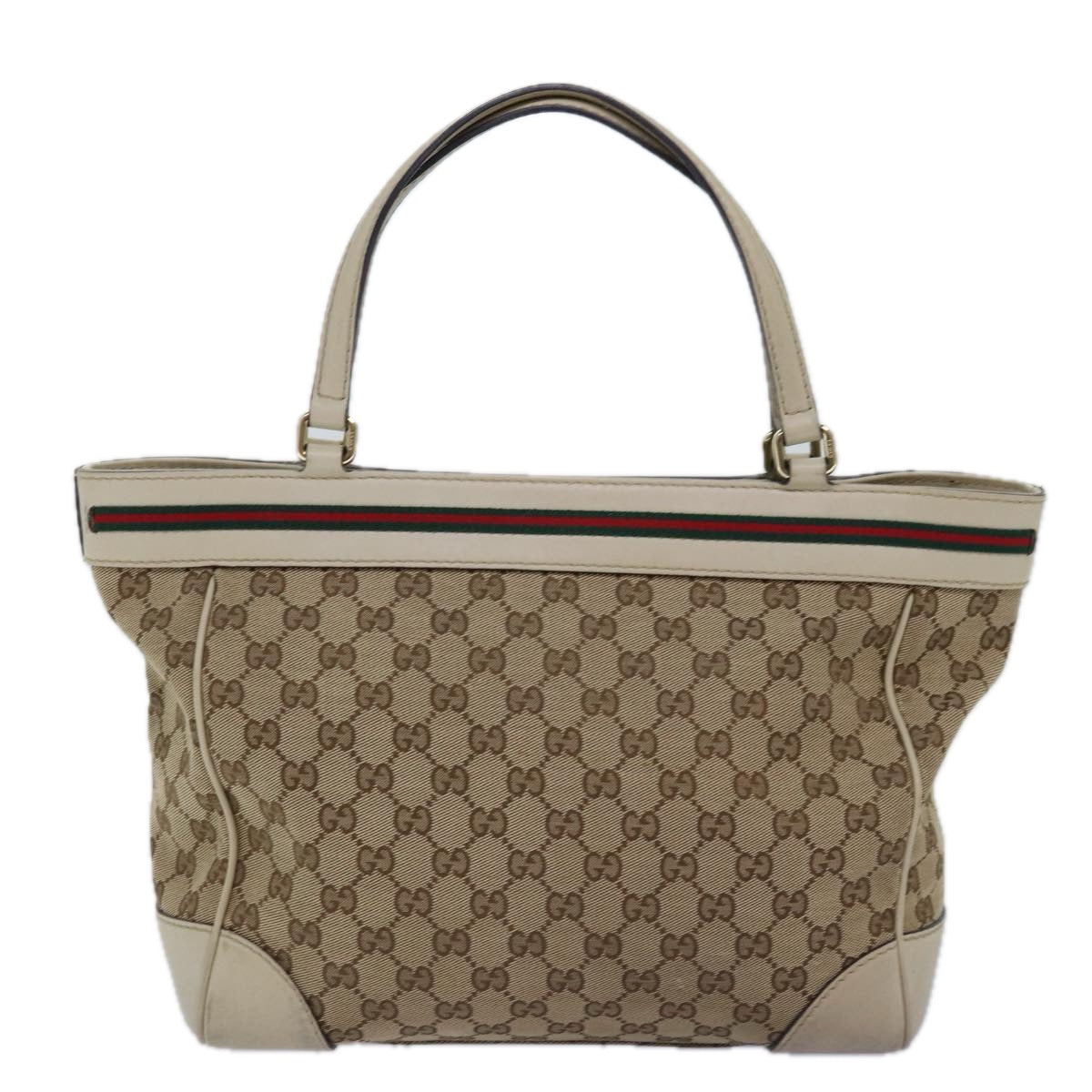 GUCCI GG Canvas Web Sherry Line Tote Bag Beige Red Green 257061 yk12775