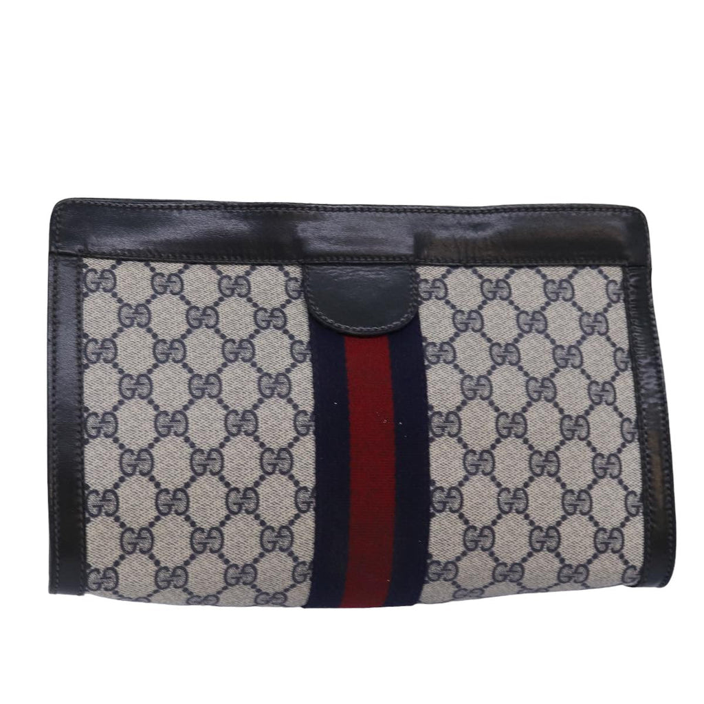 GUCCI GG Supreme Sherry Line Clutch Bag PVC Navy Red 67 014 2125 yk12776