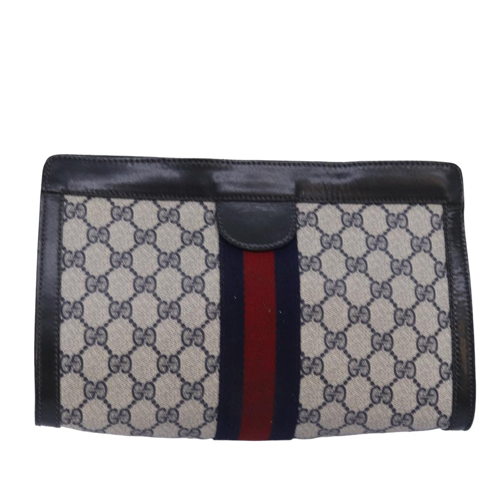 GUCCI GG Supreme Sherry Line Clutch Bag PVC Navy Red 67 014 2125 yk12776