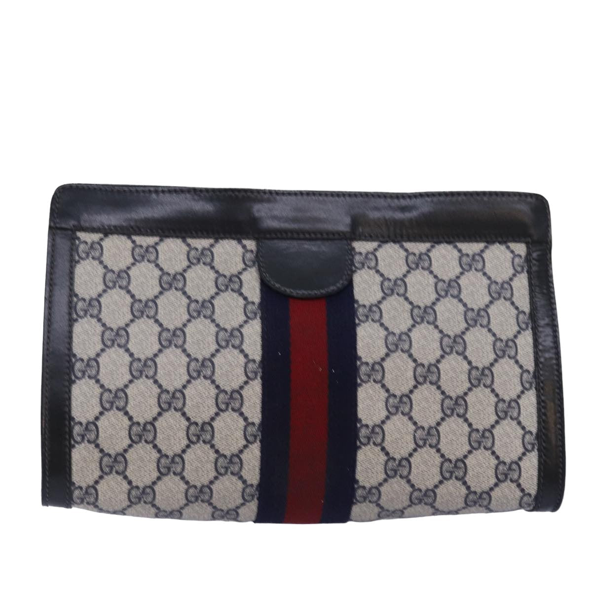 GUCCI GG Supreme Sherry Line Clutch Bag PVC Navy Red 67 014 2125 yk12776