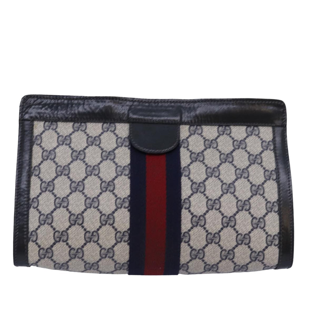 GUCCI GG Supreme Sherry Line Clutch Bag PVC Navy Red 67 014 2125 yk12776