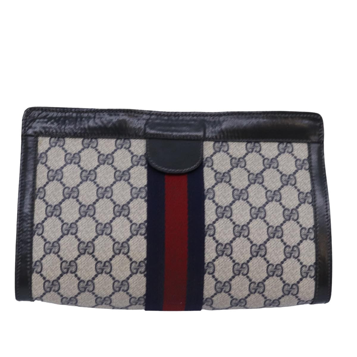 GUCCI GG Supreme Sherry Line Clutch Bag PVC Navy Red 67 014 2125 yk12776