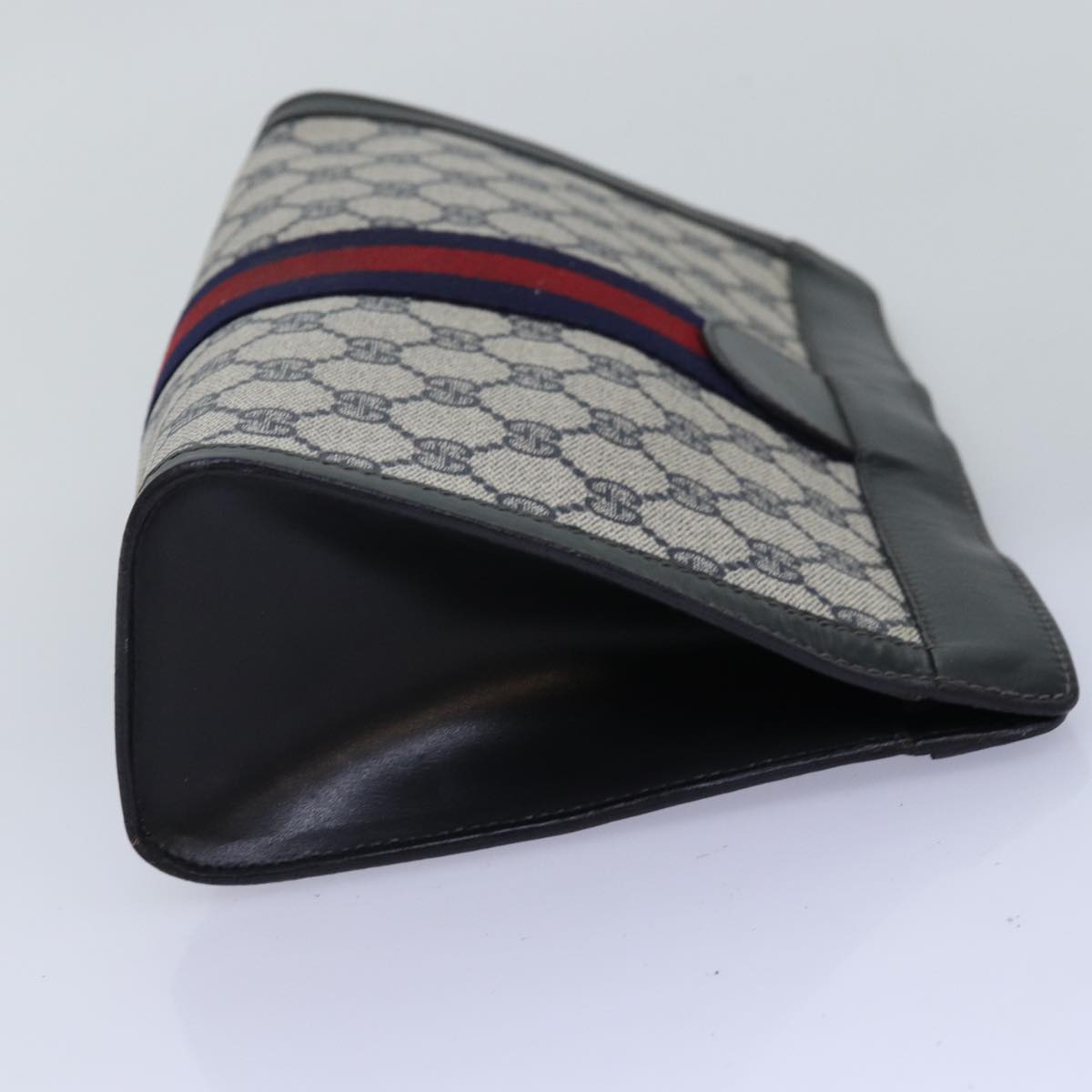 GUCCI GG Supreme Sherry Line Clutch Bag PVC Navy Red 67 014 2125 yk12776