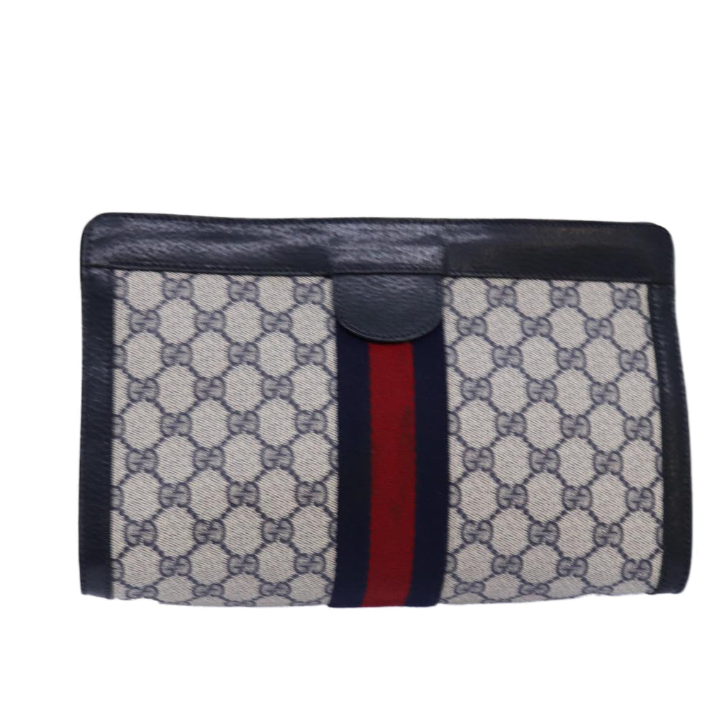 GUCCI GG Supreme Sherry Line Clutch Bag PVC Navy Red 89 01 002 yk12807
