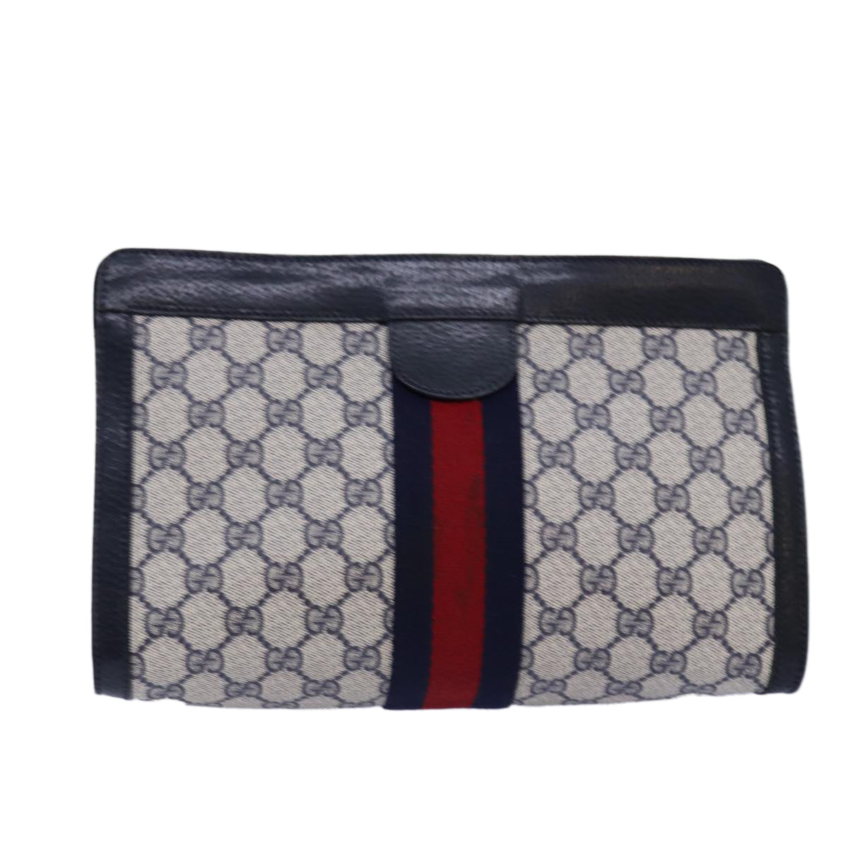 GUCCI GG Supreme Sherry Line Clutch Bag PVC Navy Red 89 01 002 yk12807