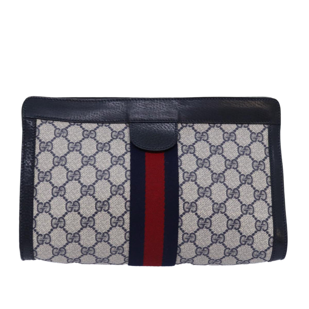 GUCCI GG Supreme Sherry Line Clutch Bag PVC Navy Red 89 01 002 yk12807
