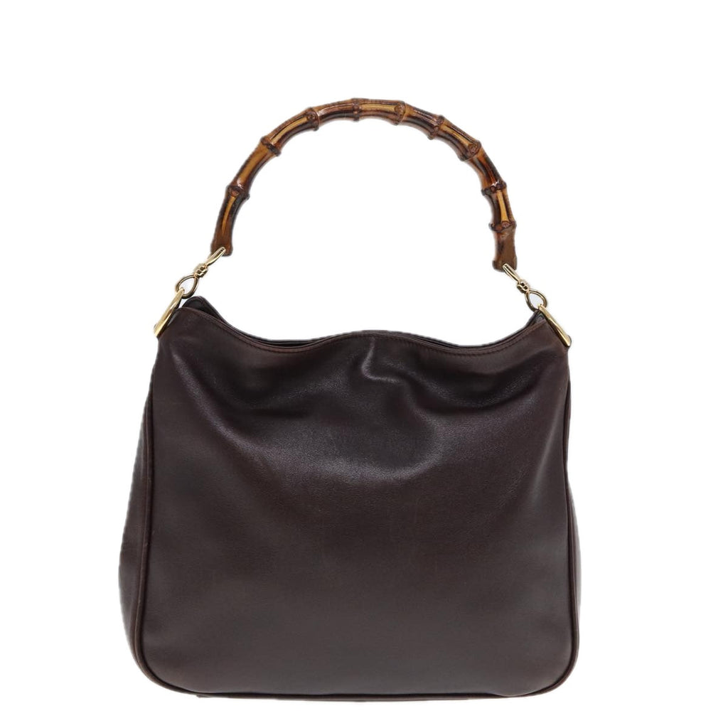 GUCCI Hand Bag Leather Bamboo Brown 001 8444 1638 yk12825