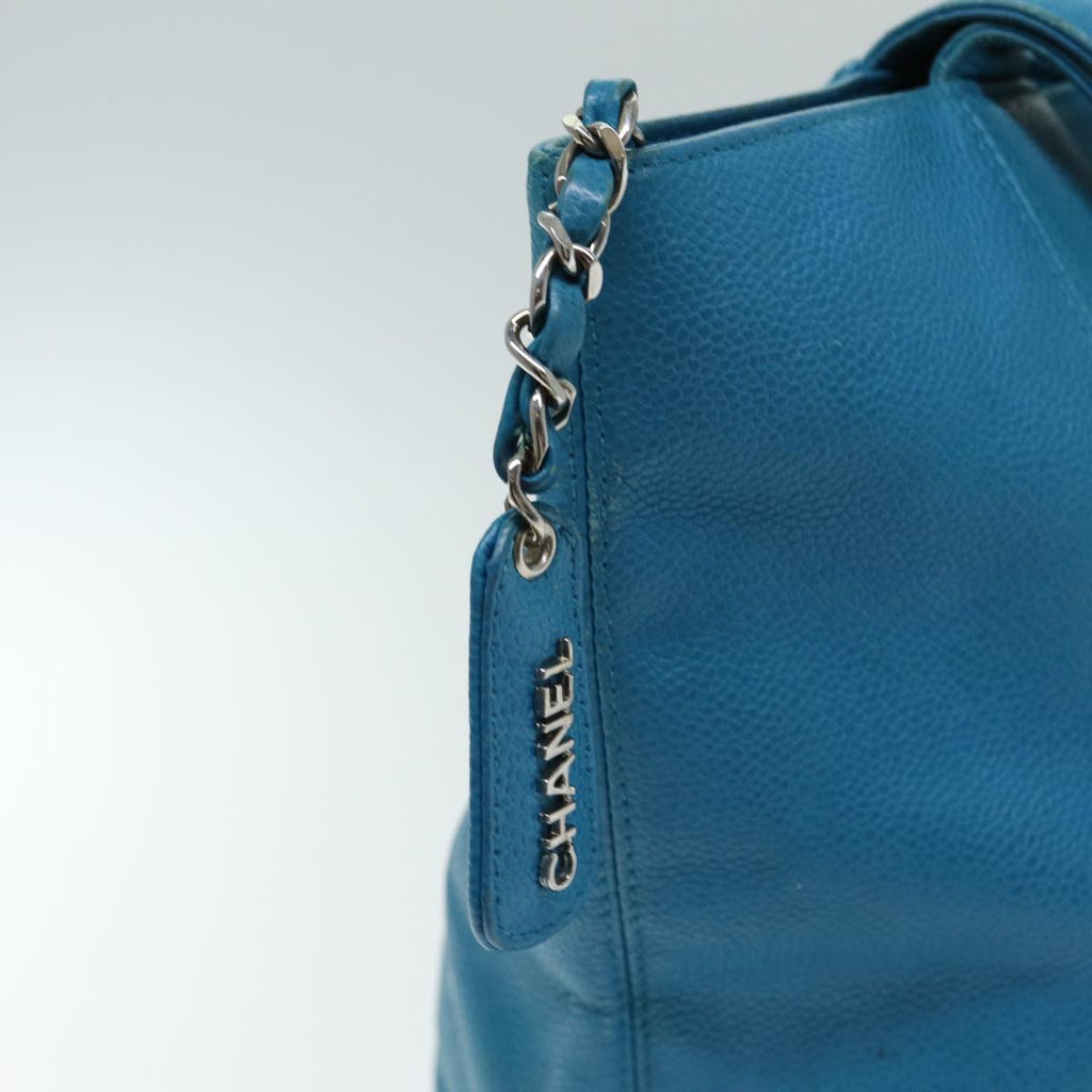 CHANEL COCO Mark Tote Bag Caviar Skin Blue CC yk12847