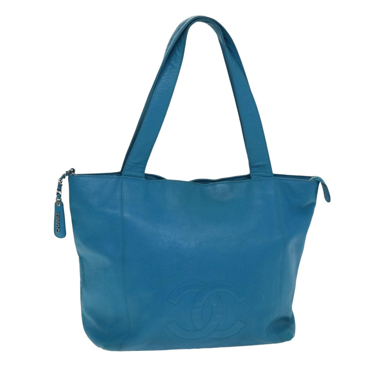 CHANEL COCO Mark Tote Bag Caviar Skin Blue CC yk12847