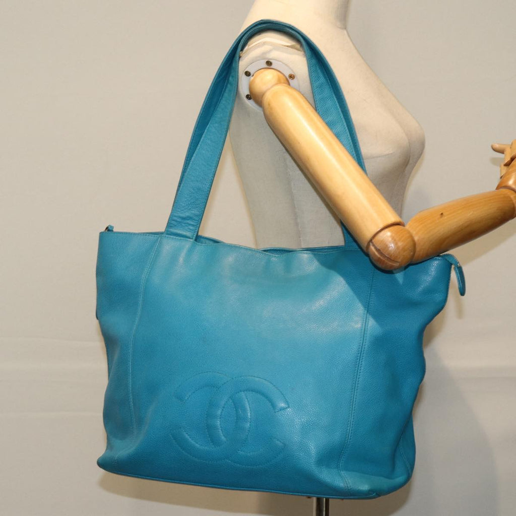 CHANEL COCO Mark Tote Bag Caviar Skin Blue CC yk12847