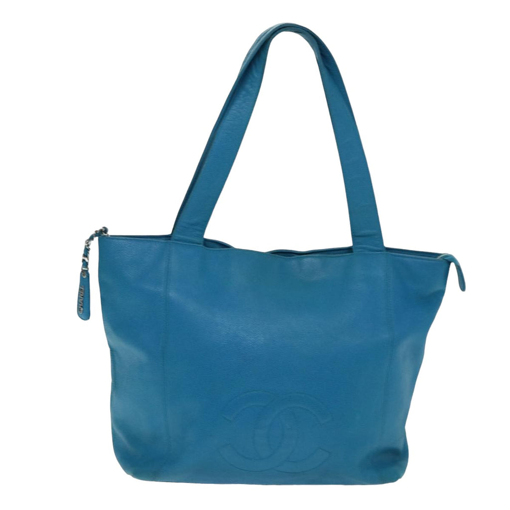 CHANEL COCO Mark Tote Bag Caviar Skin Blue CC yk12847