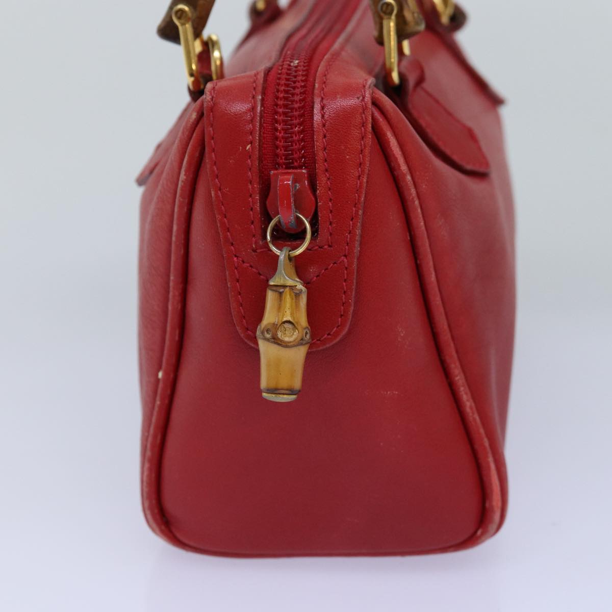 GUCCI Bamboo Hand Bag Leather Red 007 122 0232 yk12871