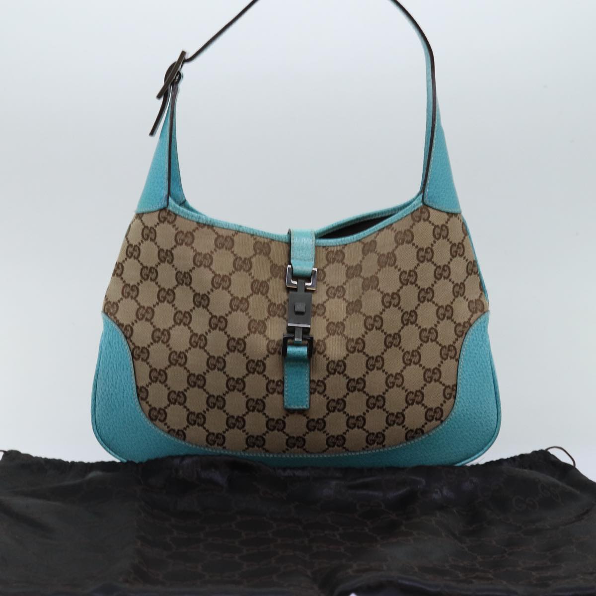 GUCCI Jackie GG Canvas Shoulder Bag Light Blue Beige 00963 yk12888A