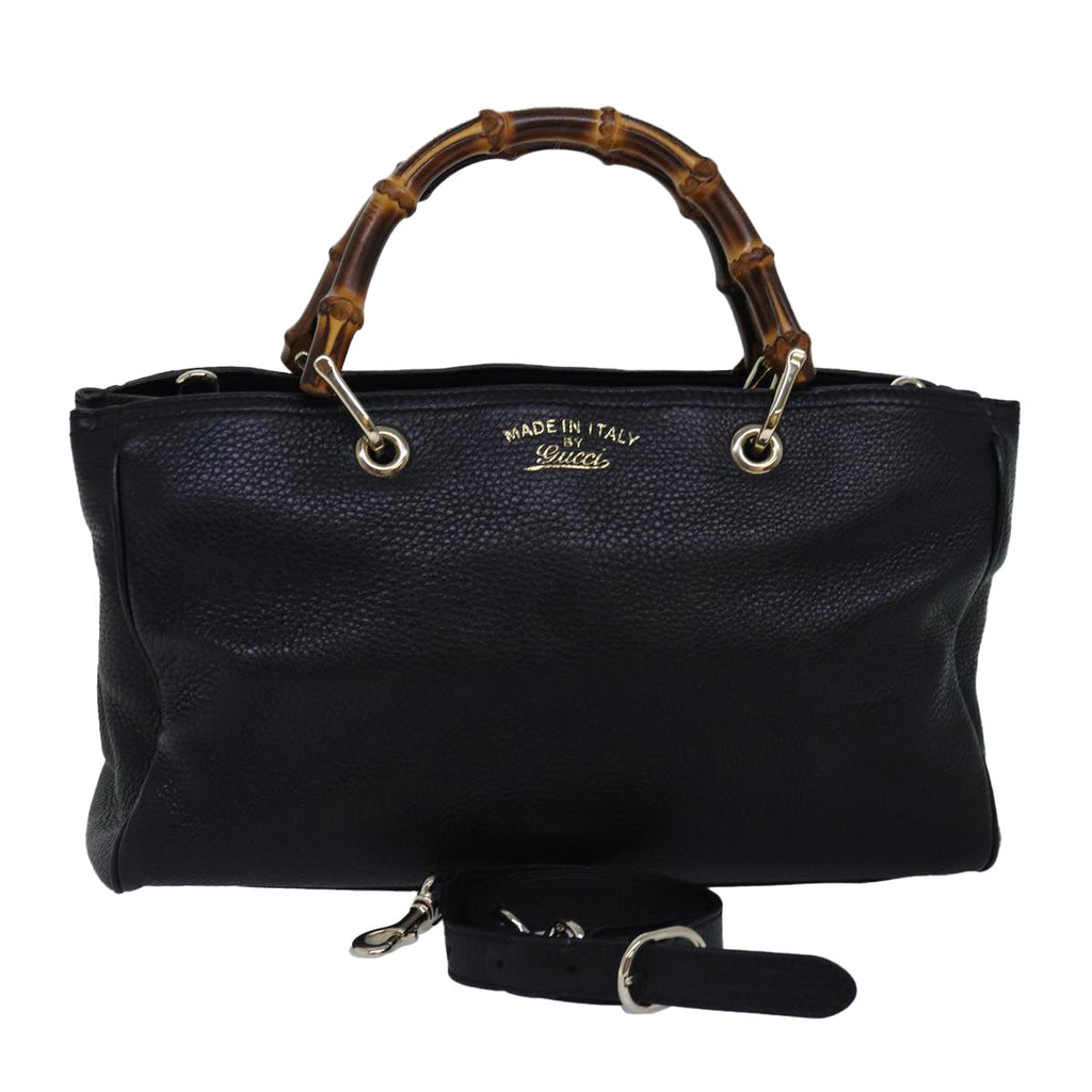 GUCCI Bamboo Swing Hand Bag Leather 2way Black 323660 yk12954