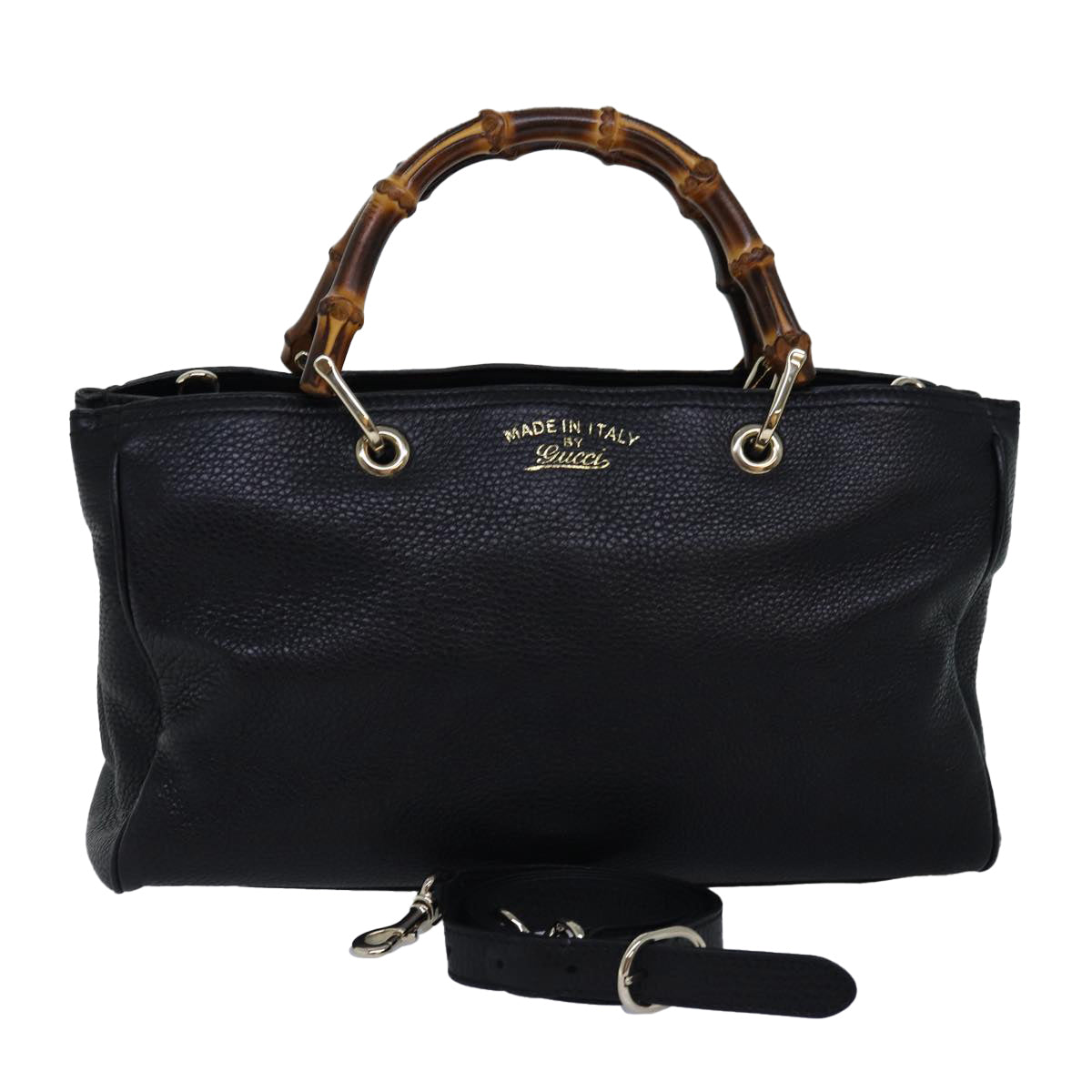 GUCCI Bamboo Swing Hand Bag Leather 2way Black 323660 yk12954
