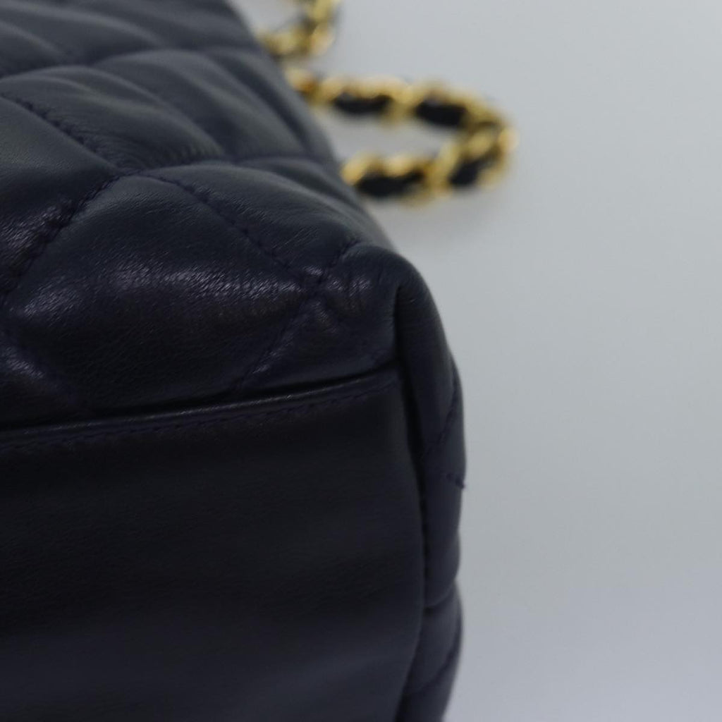 CHANEL Matelasse Chain Shoulder Bag Lamb Skin Navy CC yk12992