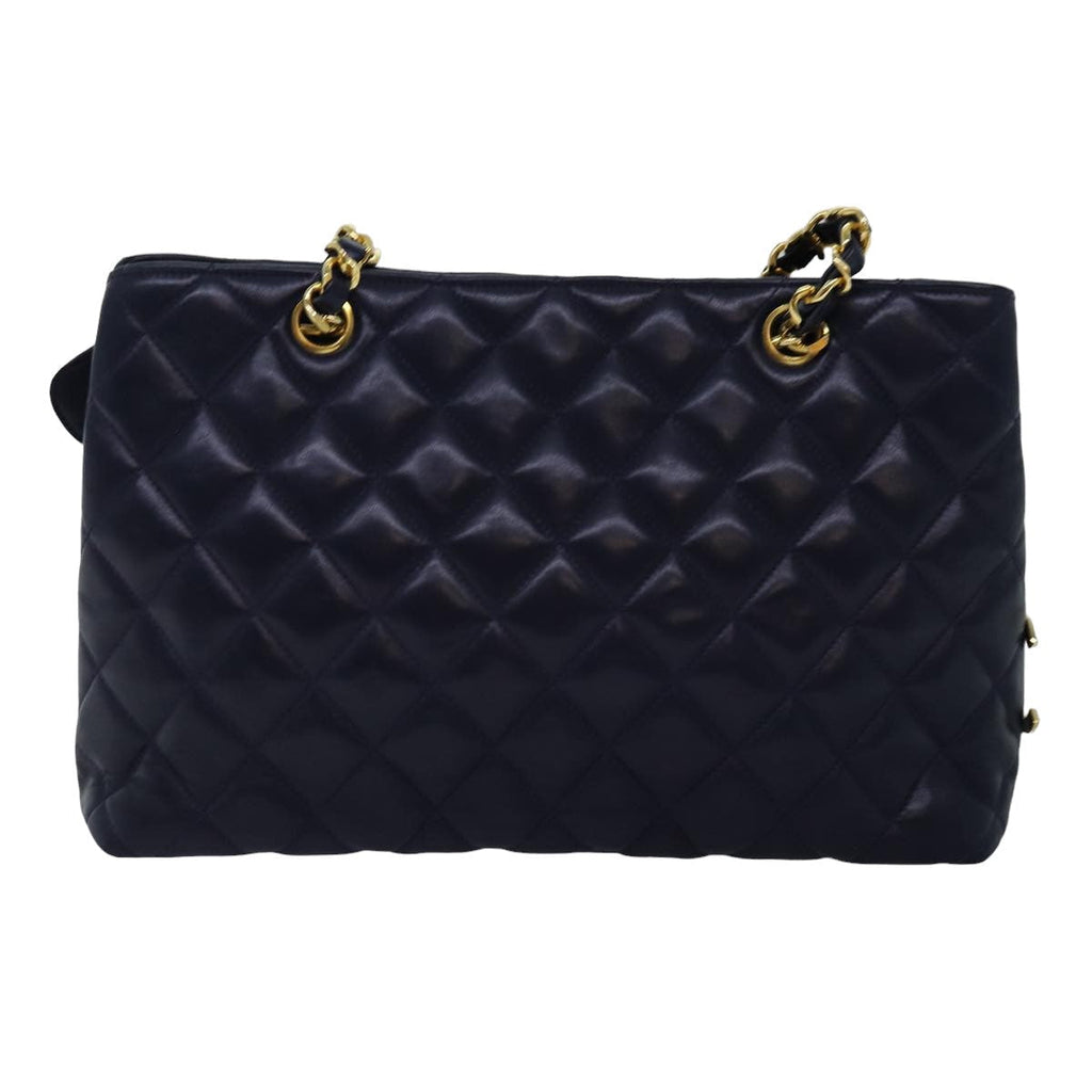 CHANEL Matelasse Chain Shoulder Bag Lamb Skin Navy CC yk12992