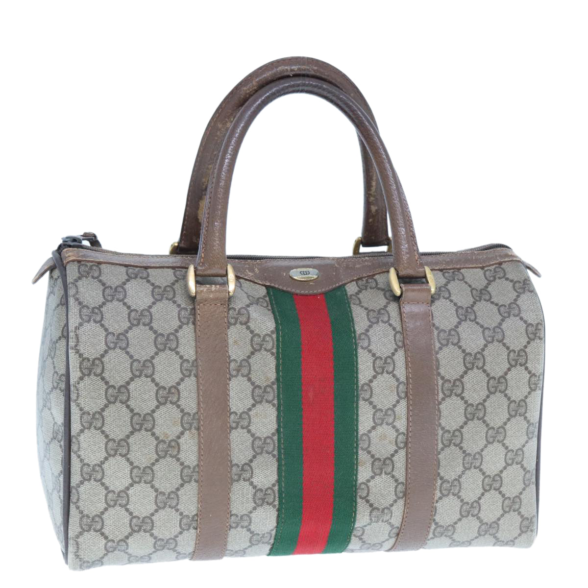 GUCCI GG Supreme Web Sherry Line Boston Bag PVC Beige Red 98 02 007 yk13015