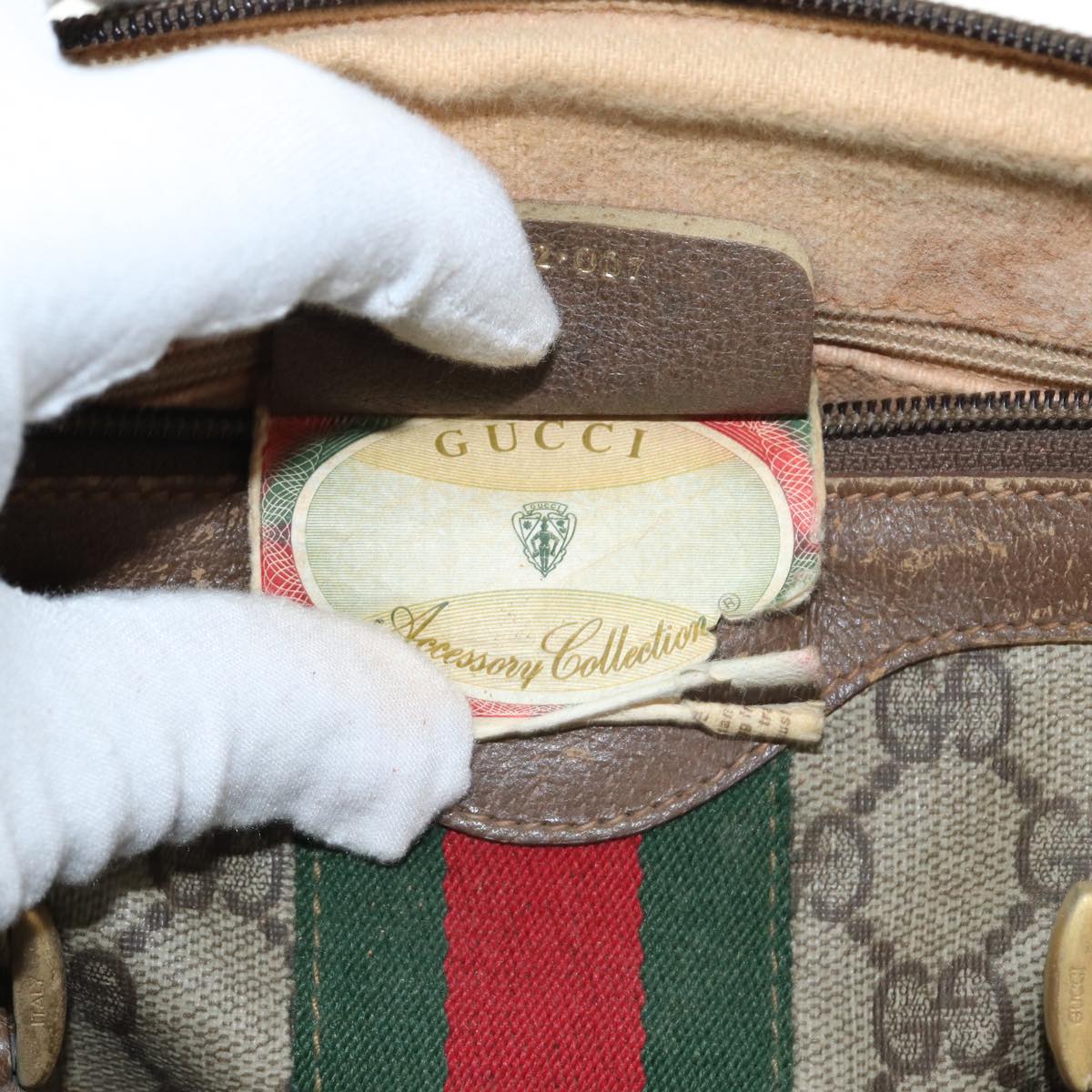 GUCCI GG Supreme Web Sherry Line Boston Bag PVC Beige Red 98 02 007 yk13015
