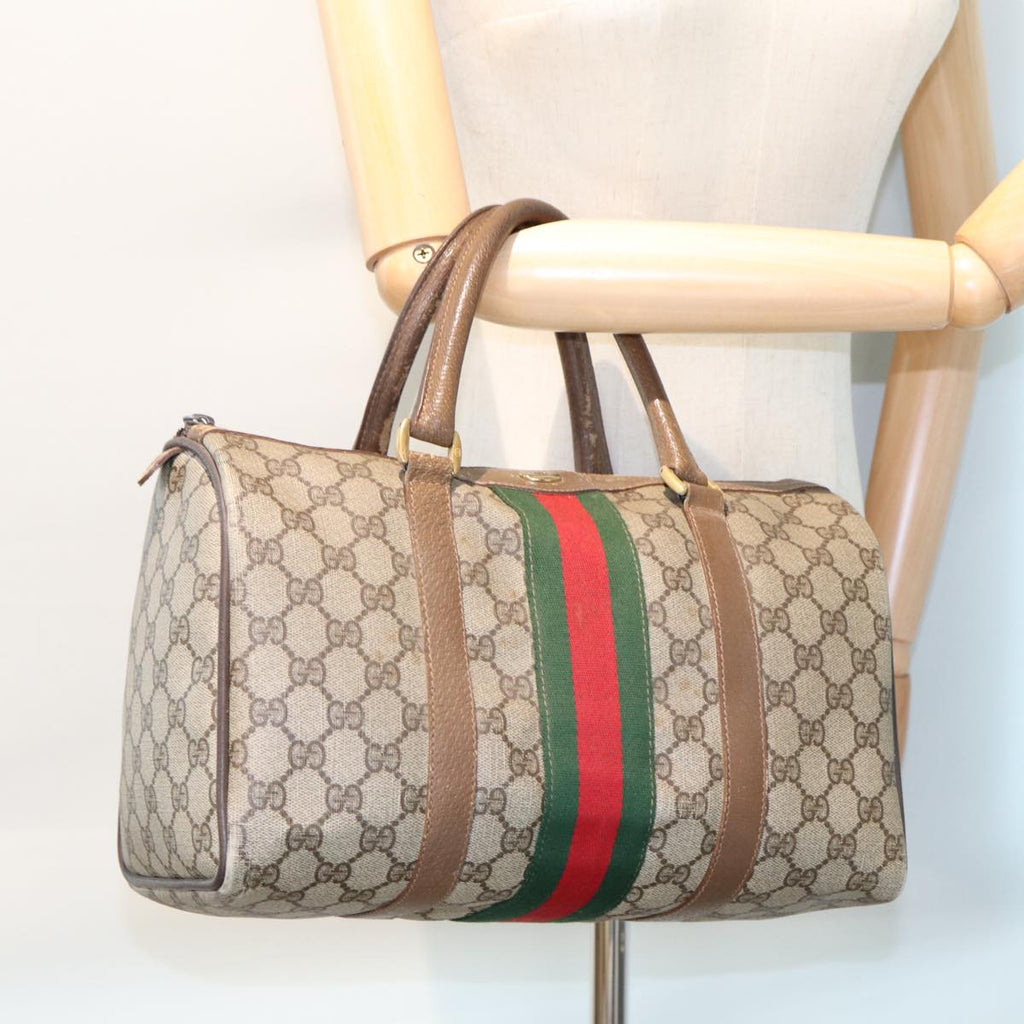 GUCCI GG Supreme Web Sherry Line Boston Bag PVC Beige Red 98 02 007 yk13015