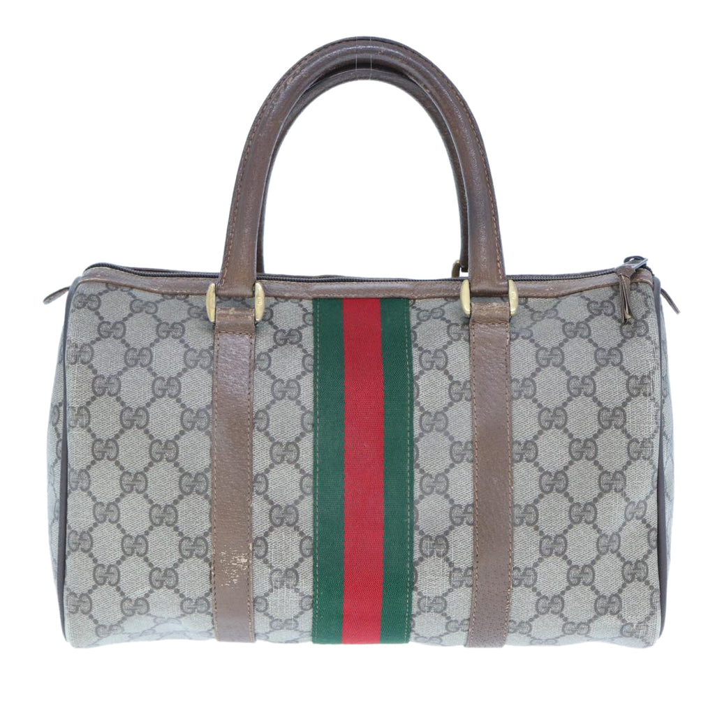 GUCCI GG Supreme Web Sherry Line Boston Bag PVC Beige Red 98 02 007 yk13015