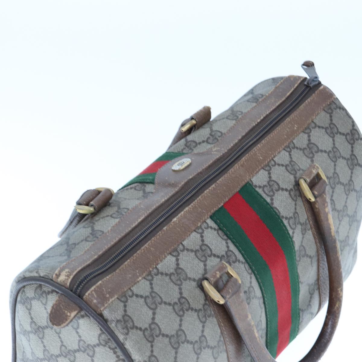 GUCCI GG Supreme Web Sherry Line Boston Bag PVC Beige Red 98 02 007 yk13015