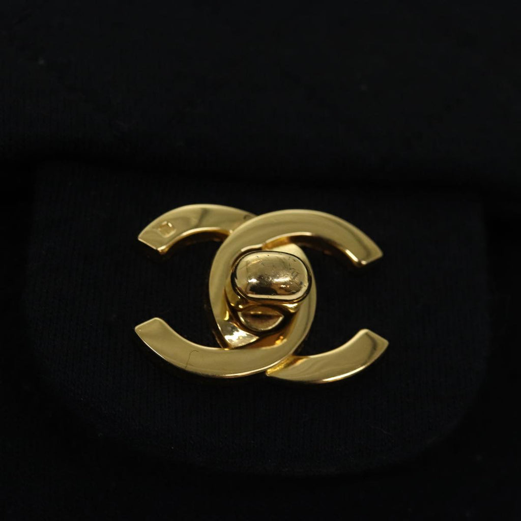 CHANEL Matelasse Turn Lock Chain Bag Cotton Vintage Black CC yk13023