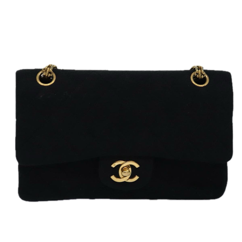 CHANEL Matelasse Turn Lock Chain Bag Cotton Vintage Black CC yk13023