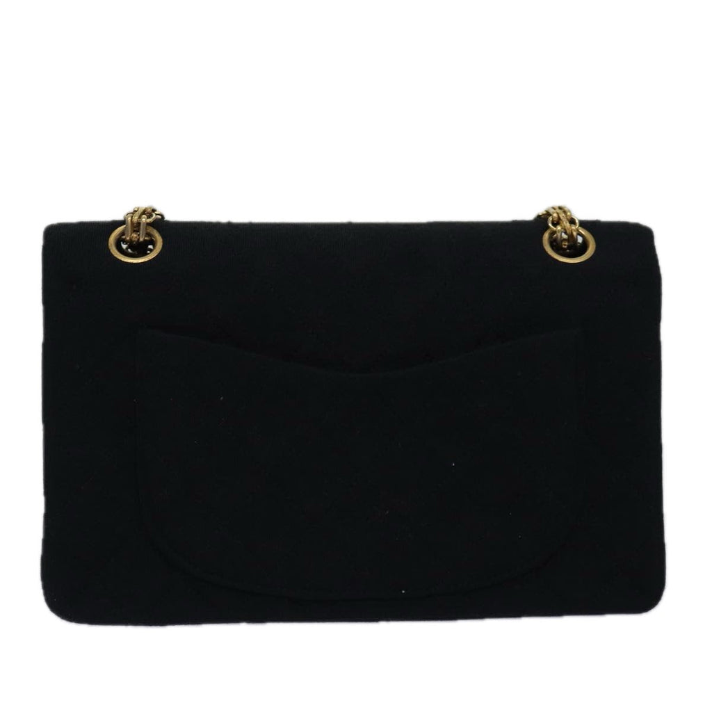 CHANEL Matelasse Turn Lock Chain Bag Cotton Vintage Black CC yk13023