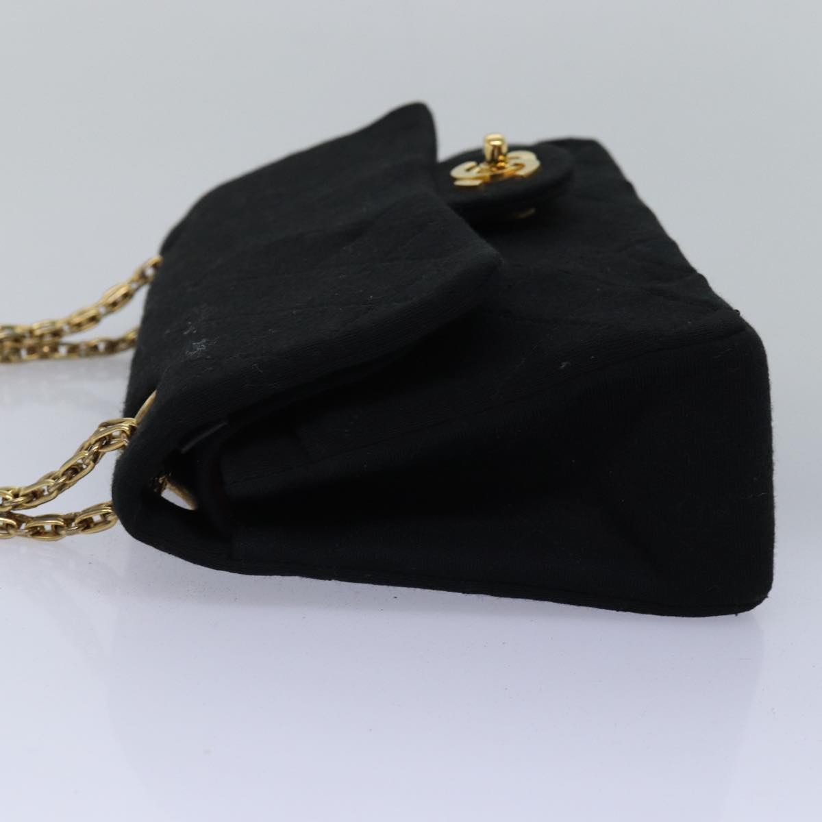 CHANEL Matelasse Turn Lock Chain Bag Cotton Vintage Black CC yk13023