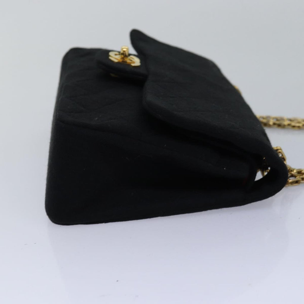 CHANEL Matelasse Turn Lock Chain Bag Cotton Vintage Black CC yk13023