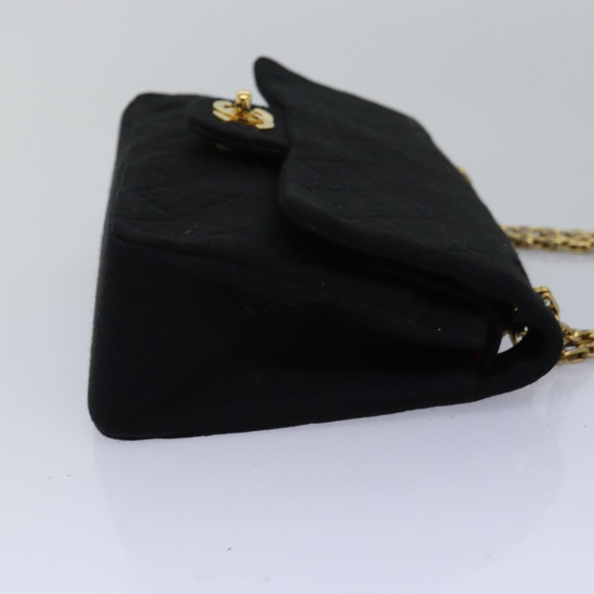 CHANEL Matelasse Turn Lock Chain Bag Cotton Vintage Black CC yk13023