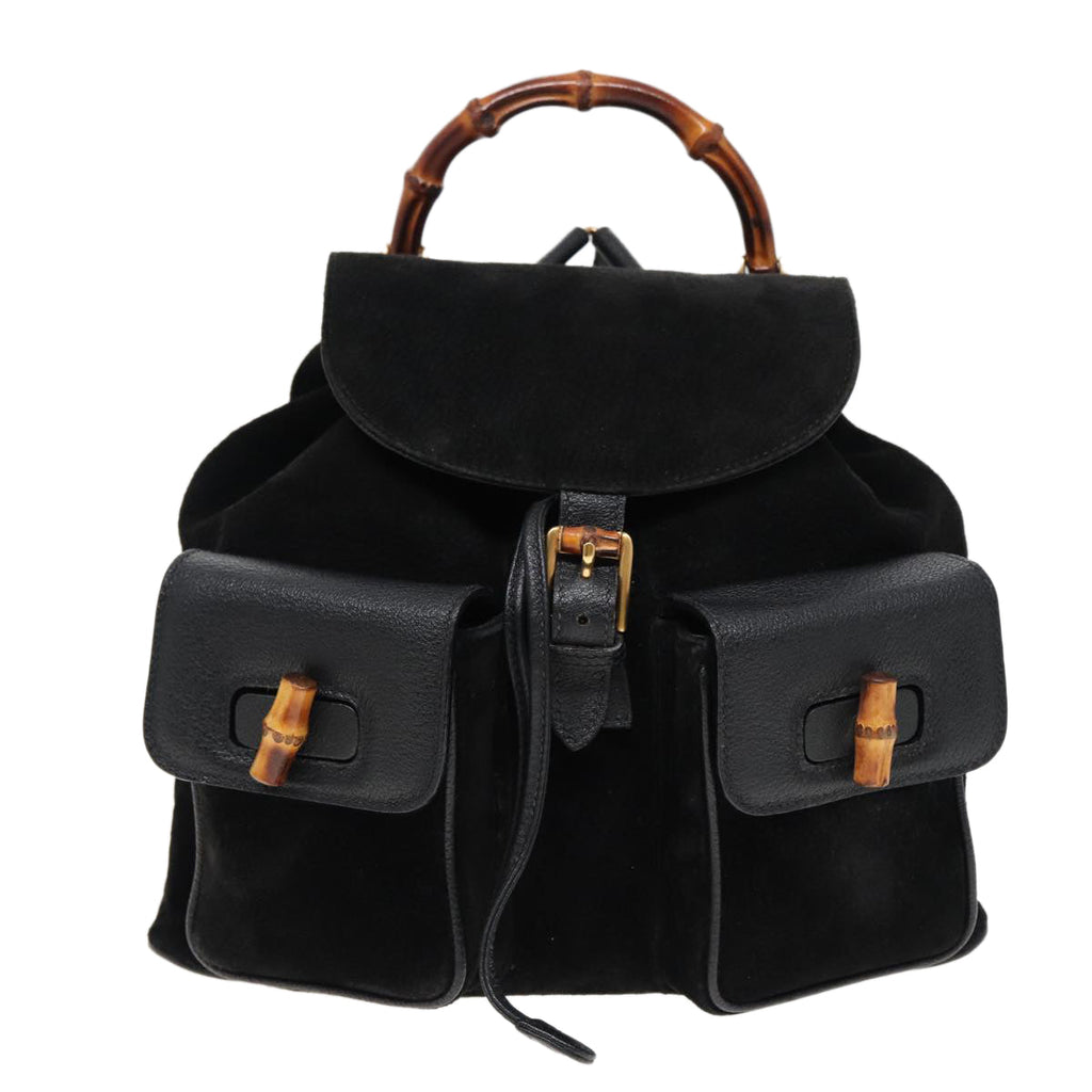 GUCCI Bamboo Shoulder Bag Suede Black 003 2058 0016 yk13089