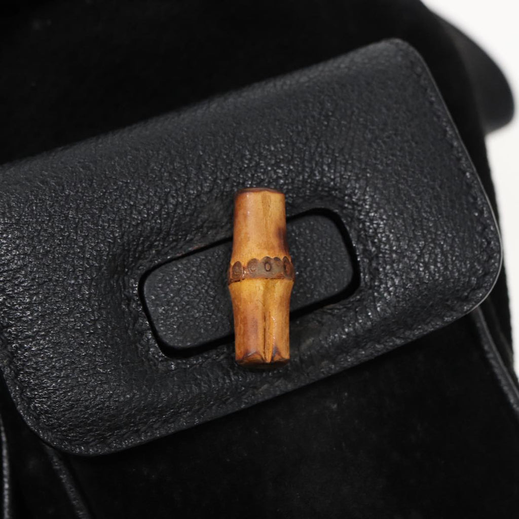 GUCCI Bamboo Shoulder Bag Suede Black 003 2058 0016 yk13089