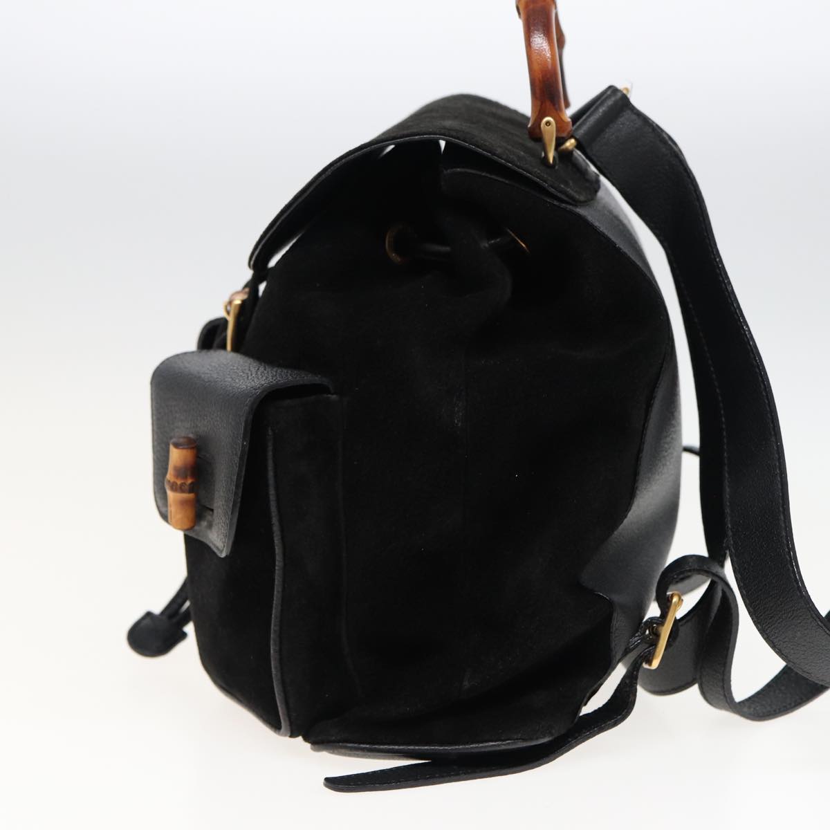 GUCCI Bamboo Shoulder Bag Suede Black 003 2058 0016 yk13089