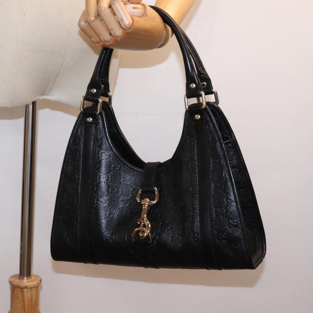 GUCCI Jackie GG Canvas Guccissima Hand Bag Black 203495 yk13098
