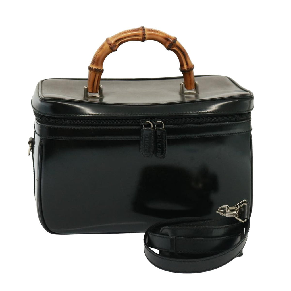GUCCI Bamboo Vanity Hand Bag Enamel 2way Black 013 122 2491 yk13124