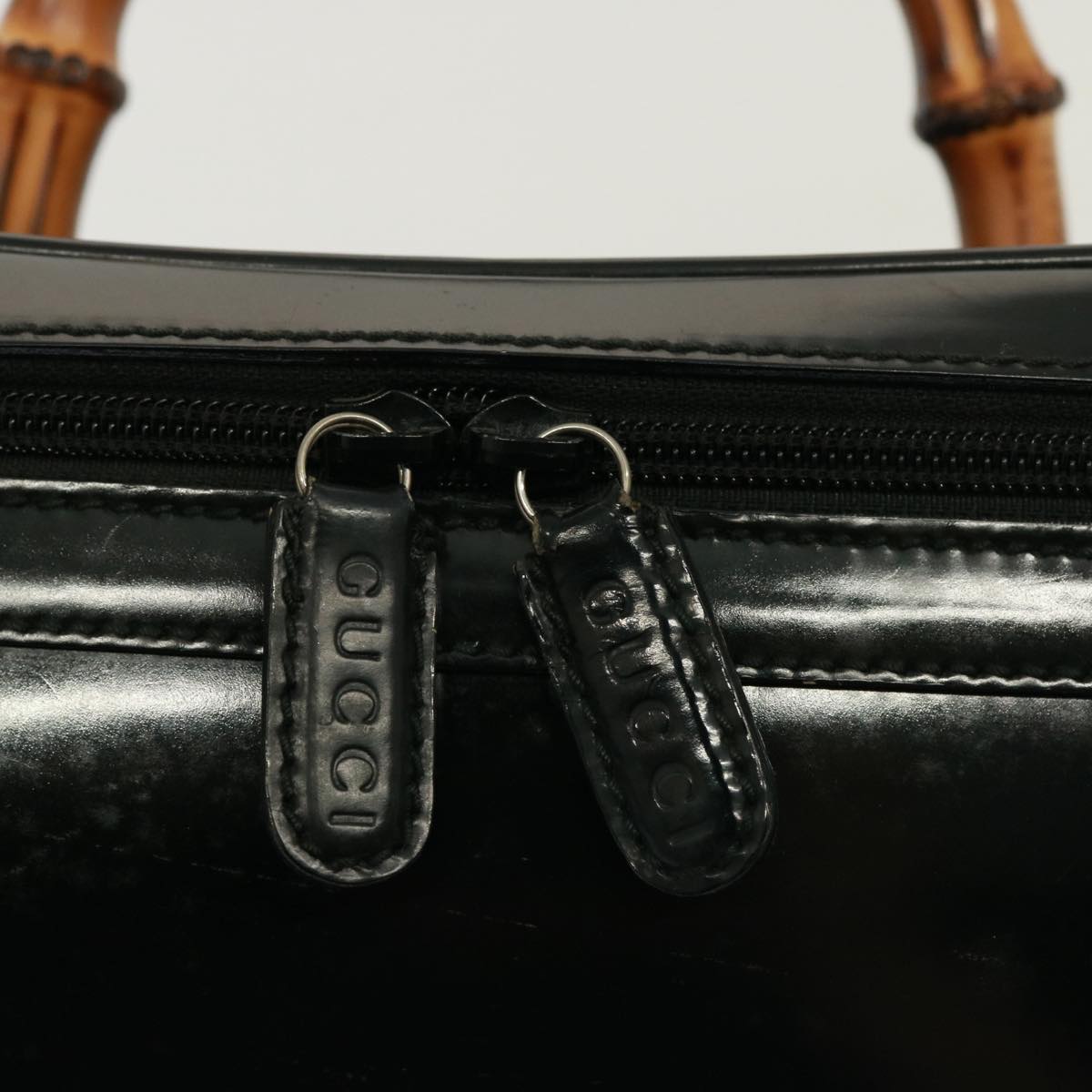 GUCCI Bamboo Vanity Hand Bag Enamel 2way Black 013 122 2491 yk13124