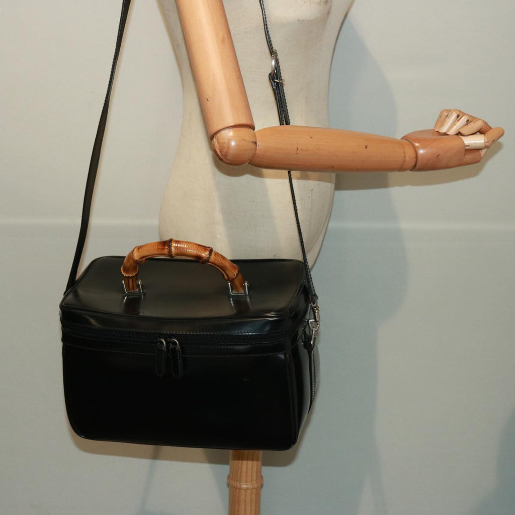 GUCCI Bamboo Vanity Hand Bag Enamel 2way Black 013 122 2491 yk13124
