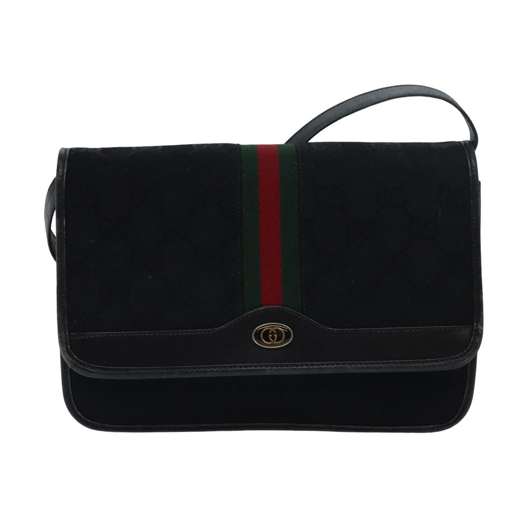 GUCCI GG Canvas Web Sherry Line Shoulder Bag Black Red Green yk13149