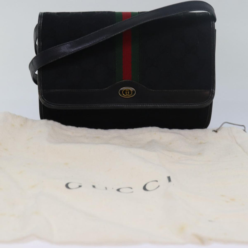 GUCCI GG Canvas Web Sherry Line Shoulder Bag Black Red Green yk13149