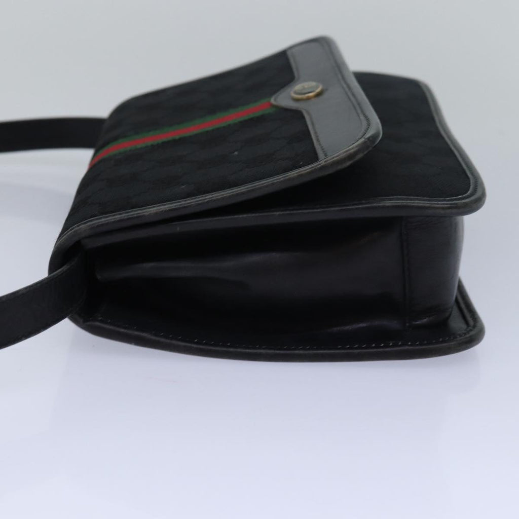 GUCCI GG Canvas Web Sherry Line Shoulder Bag Black Red Green yk13149