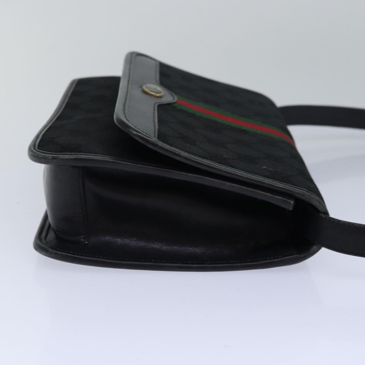 GUCCI GG Canvas Web Sherry Line Shoulder Bag Black Red Green yk13149