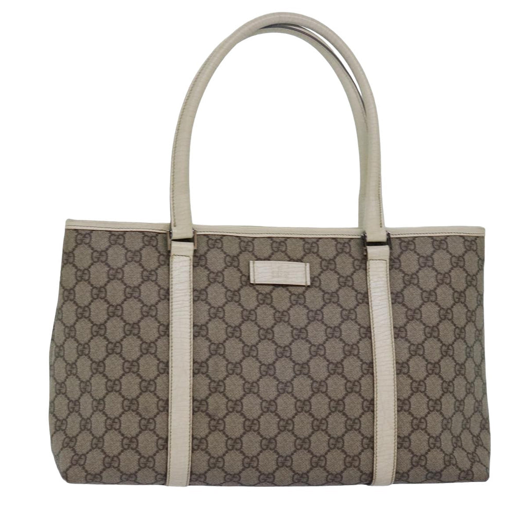 GUCCI GG Supreme Tote Bag PVC Leather Beige 114595 yk13216
