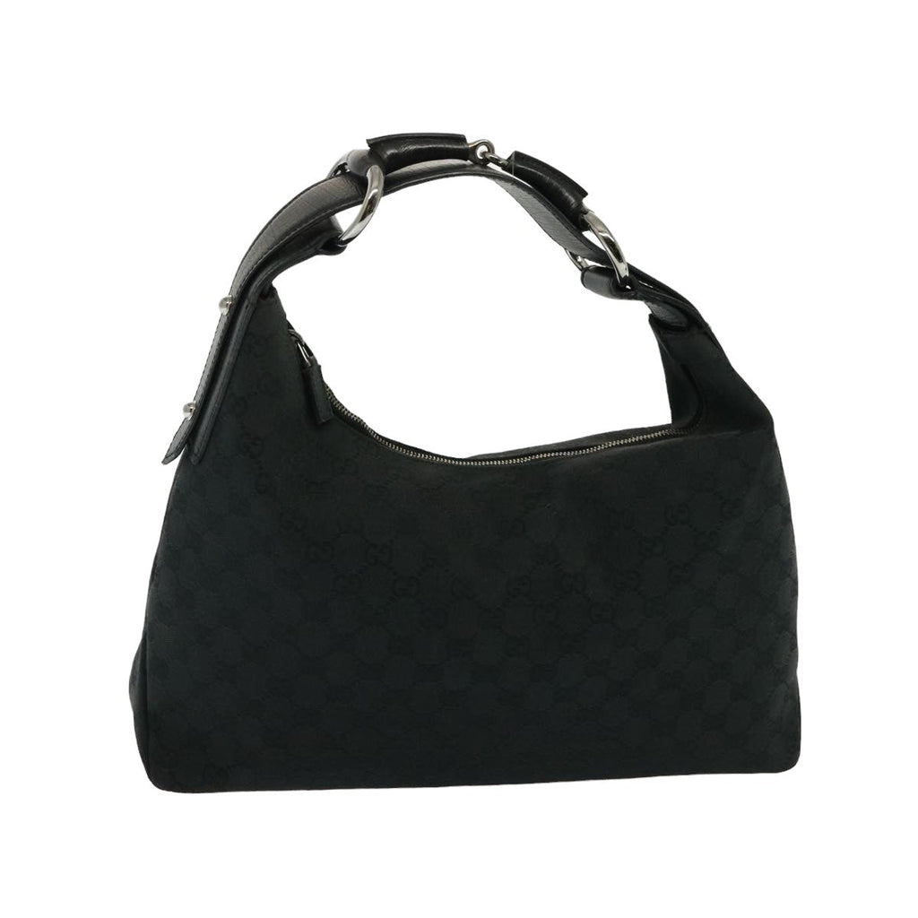 GUCCI GG Canvas Horsebit Shoulder Bag Black 115867 yk13263